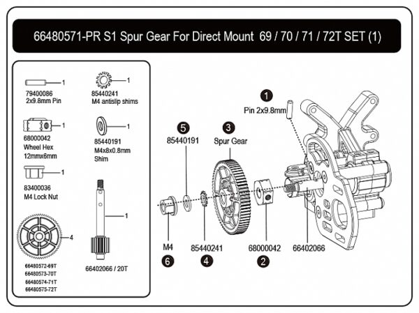 PR S1 Spur Gear For Direct Mount 69/70/71/72T SET - Bild 4